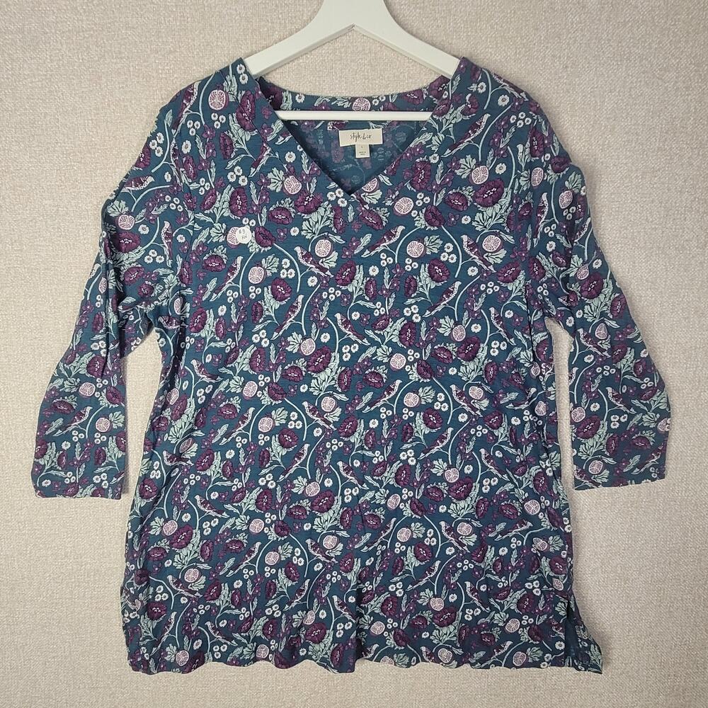 Chic Style & Co. Blue & Purple Blouse - Women's Size L